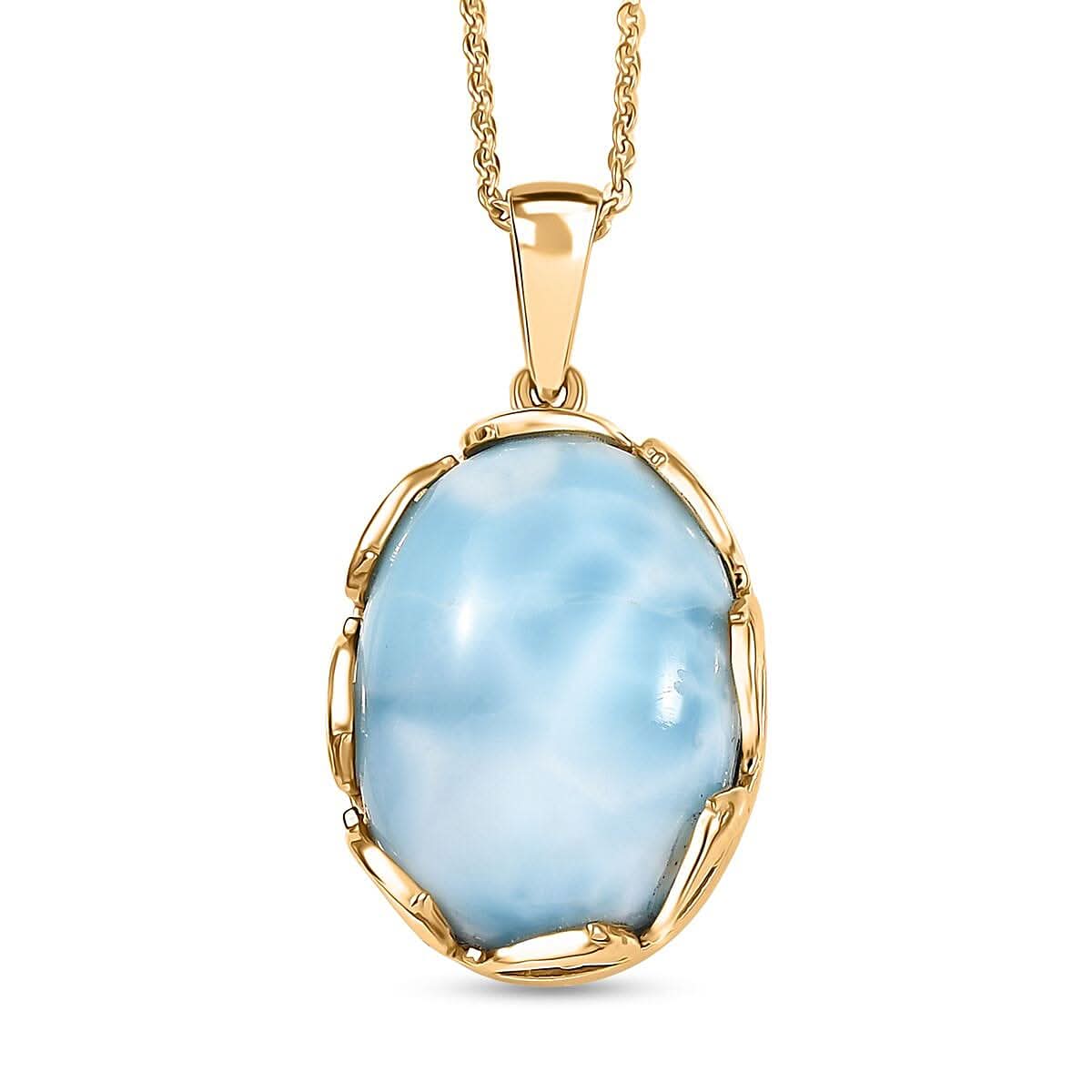 D'Joy Larimar 14 ctw Tidal Crown Pendant Necklace 20 Inches in 18K Vermeil Yellow Gold Over Sterling Silver