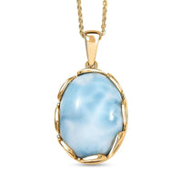 D'Joy Larimar 14 ctw Tidal Crown Pendant Necklace 20 Inches in 18K Vermeil Yellow Gold Over Sterling Silver