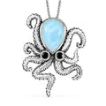 GP Capri Special Collection Premium Larimar and Thai Black Spinel 6.70 ctw Octopus Pendant Necklace in Rhodium Over Sterling Silver 20 Inches - Sticky add to cart bar
