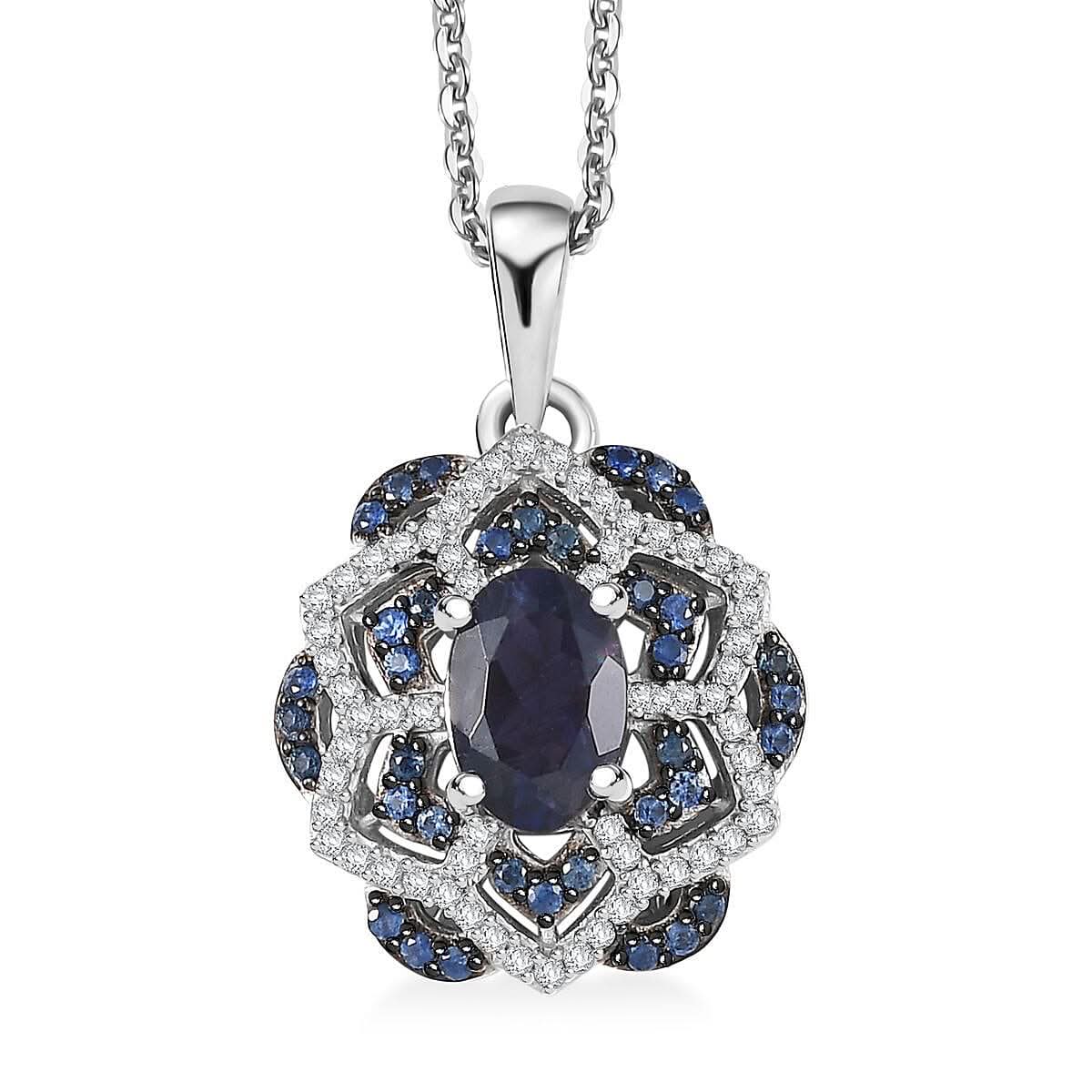 D'Joy Catalina Iolite and Multi Gemstone 1.15 ctw Celestial Queen Starblossom Pendant Necklace in Rhodium Over Sterling Silver 20 Inches