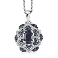 D'Joy Catalina Iolite and Multi Gemstone 1.15 ctw Celestial Queen Starblossom Pendant Necklace in Rhodium Over Sterling Silver 20 Inches