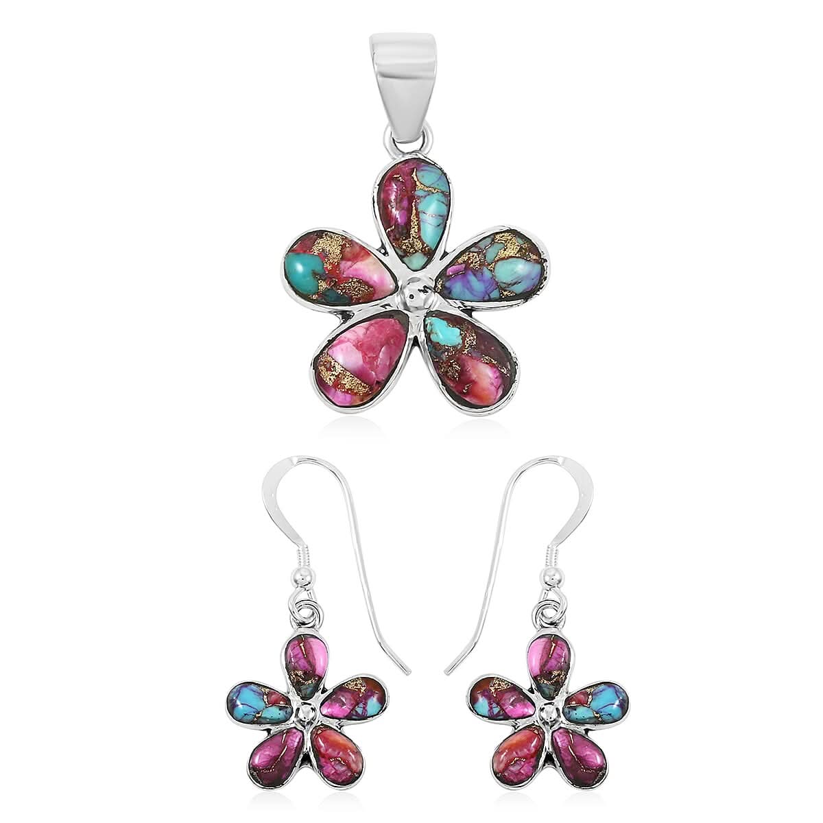 Santa Fe Style Multi Gemstone 5.75 ctw Pendant and Earrings in Sterling SilverSanta Fe Style Multi Gemstone 5.75 ctw Pendant and Earrings in Sterling Silver