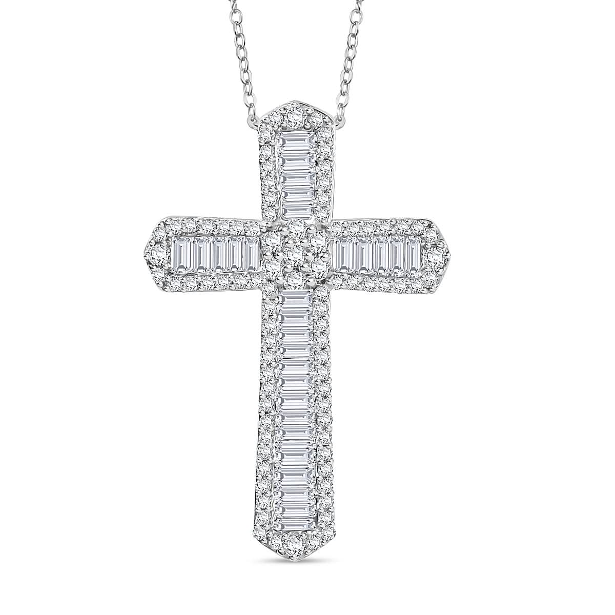 D'Joy Diamond Cross Pendant Necklace (20 Inches) in Rhodium Over Sterling Silver 1.00 ctw