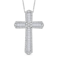 D'Joy Diamond Cross Pendant Necklace (20 Inches) in Rhodium Over Sterling Silver 1.00 ctw