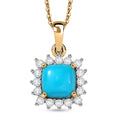 D'Joy Premium Sleeping Beauty Turquoise and White Zircon 3.50 ctw Pendant Necklace in 18K Vermeil Yellow Gold Over Sterling Silver 20 Inches - Sticky add to cart bar