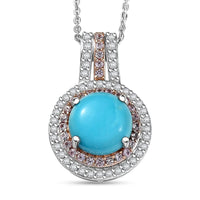 D'Joy Premium Sleeping Beauty Turquoise and Multi Gemstone 3.40 ctw Celestial Halo Pendant Necklace 20 Inches in Rhodium Over Sterling Silver