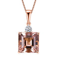AAA Asscher Cut Marropino Morganite and Luxuriant Lab Grown Diamond 8.20 ctw Art Deco Pendant Necklace 20 Inches in 14K Rose Gold - Sticky add to cart bar