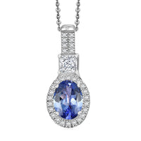 D'Joy Premium Tanzanite and Lab Grown Diamond 1.80 ctw Pendant Necklace in Rhodium Over Sterling Silver 20 Inches