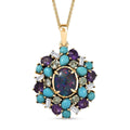 D'Joy Elysian Opal (Triplet) and Multi Gemstone 4.50 ctw Cosmic Bloom Pendant Necklace in 18K Vermeil Yellow Gold Over Sterling Silver 20 Inches - Sticky add to cart bar
