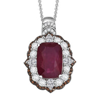 D'Joy Niassa Ruby (FF) and Multi Gemstone 14.90 ctw Art Deco Pendant Necklace 20 Inches in Rhodium Over Sterling Silver