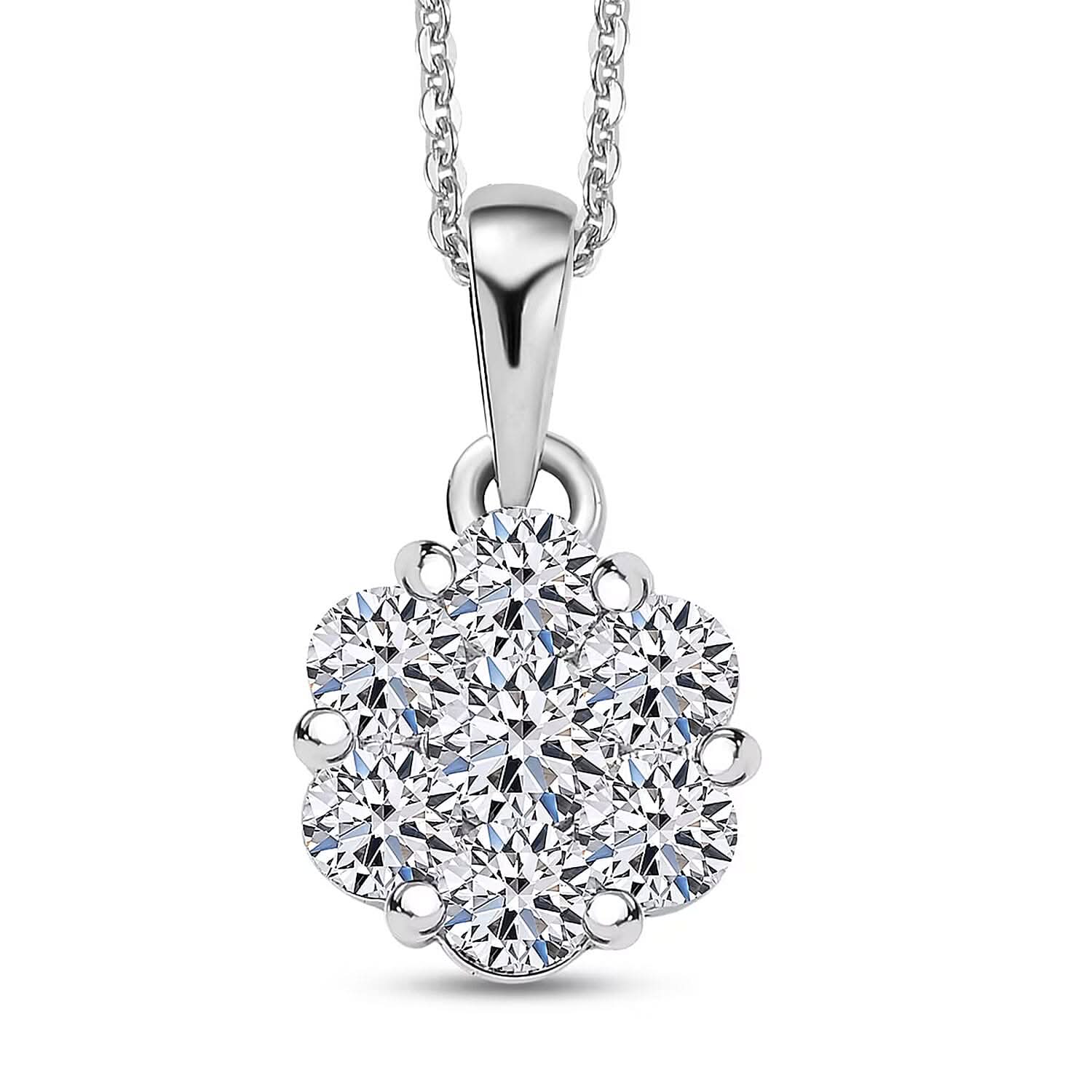 Luxuriant Lab Grown Diamond G-H SI 1.00 ctw Floral Pendant Necklace 20 Inches in Rhodium Over Sterling Silver