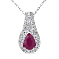 D'Joy Premium Montepuez Ruby and Moissanite 2.30 ctw Fleur de Flame Pendant Necklace in Rhodium Over Sterling Silver 20 Inches