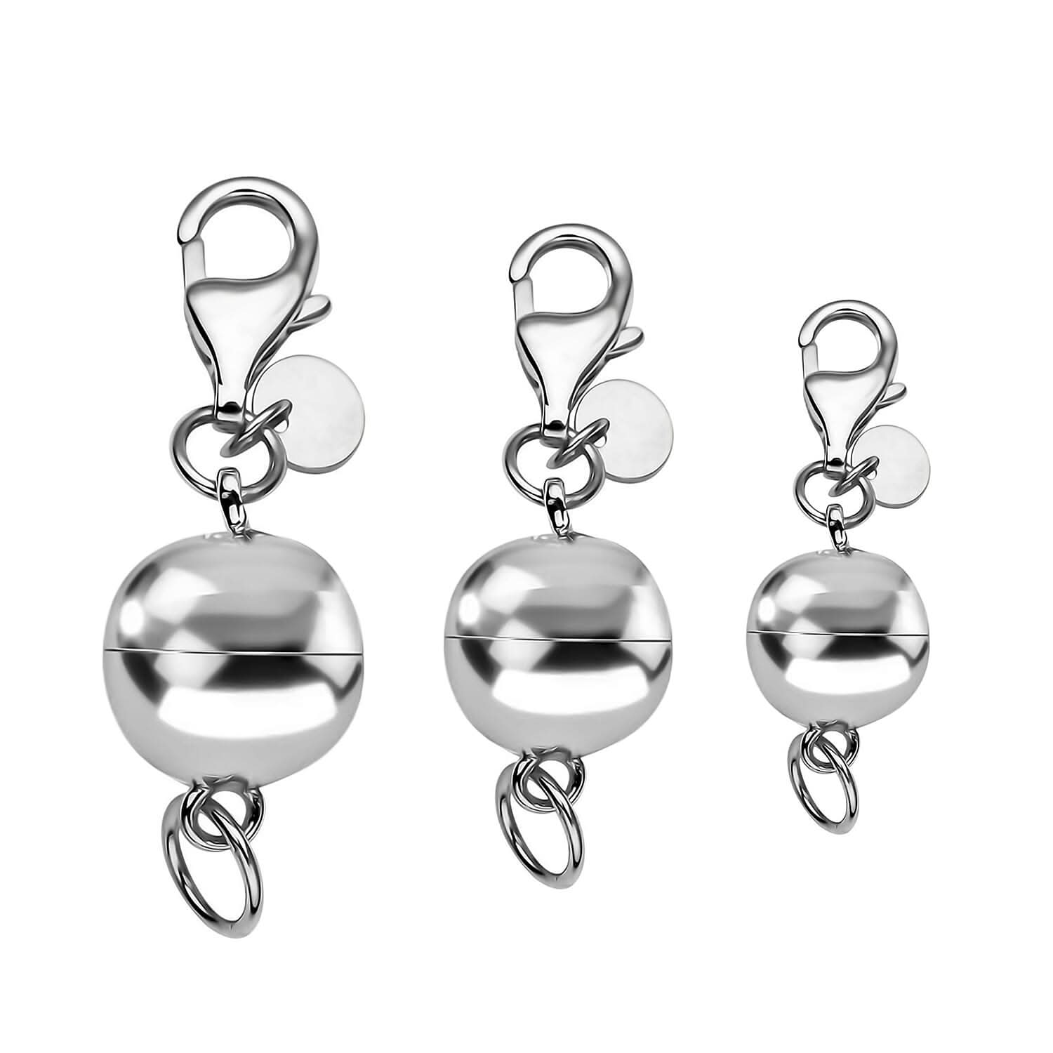 Set of 3 Sterling Silver Silver 6, 8 and 10MM Magetic Lock with 9 & 11mm Losber Clasp (3.90 g)
