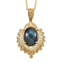 EverTrue Malagasy Labradorite 10.25 ctw Pendant in 18K YG Plated with Stainless Steel Necklace 20 Inches