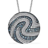 Luxuriant Lab Grown Blue Diamond (IR) SI and Lab Grown Diamond SI 1.00 ctw Sea Wave Pendant Necklace in Rhodium Over Sterling Silver 20 Inches