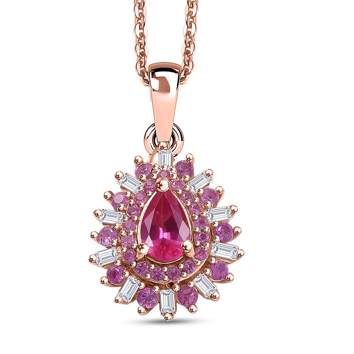 D'Joy Premium Mahenge Spinel and Multi Gemstone 0.90 ctw Blazing Bloom Pendant Necklace 20 Inches in 18K Vermeil Rose Gold Over Sterling Silver