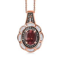 D'Joy Red Apatite, Natural White and Champagne Diamond 1.75 ctw Inferno Bloom Pendant Necklace 20 Inches in 18K Vermeil Rose Gold Over Sterling Silver