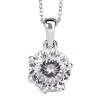 D'Joy Portuguese Cut 161 Facets Moissanite 2.15 ctw Solitaire Pendant Necklace in Rhodium Over Sterling Silver 20 Inches