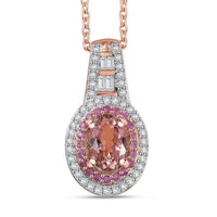 Luxoro AAA Blush Tourmaline, Pink Sapphire and I2 Diamond 1.25 ctw Blush Majesty Pendant Necklace 20 Inches in 10K Rose Gold