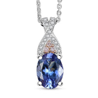 D'Joy Premium Tanzanite, Natural Pink and White Diamond 1.25 ctw Infinity Bliss Pendant Necklace 20 Inches in 18K Vermeil RG and Rhodium Over Sterling Silver