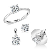 3 Piece Set - D'Joy Moissanite (Rnd 6mm) Solitaire Ring (Size 5), Pendant and Stud Earrings in Platinum Over Sterling Silver 2.40 ctw