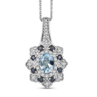 D’Joy Aquamarine, Multi Gemstone Tulip Leaf Pendant Necklace (20 Inches) in Rhodium Over Sterling Silver 1.50 ctw