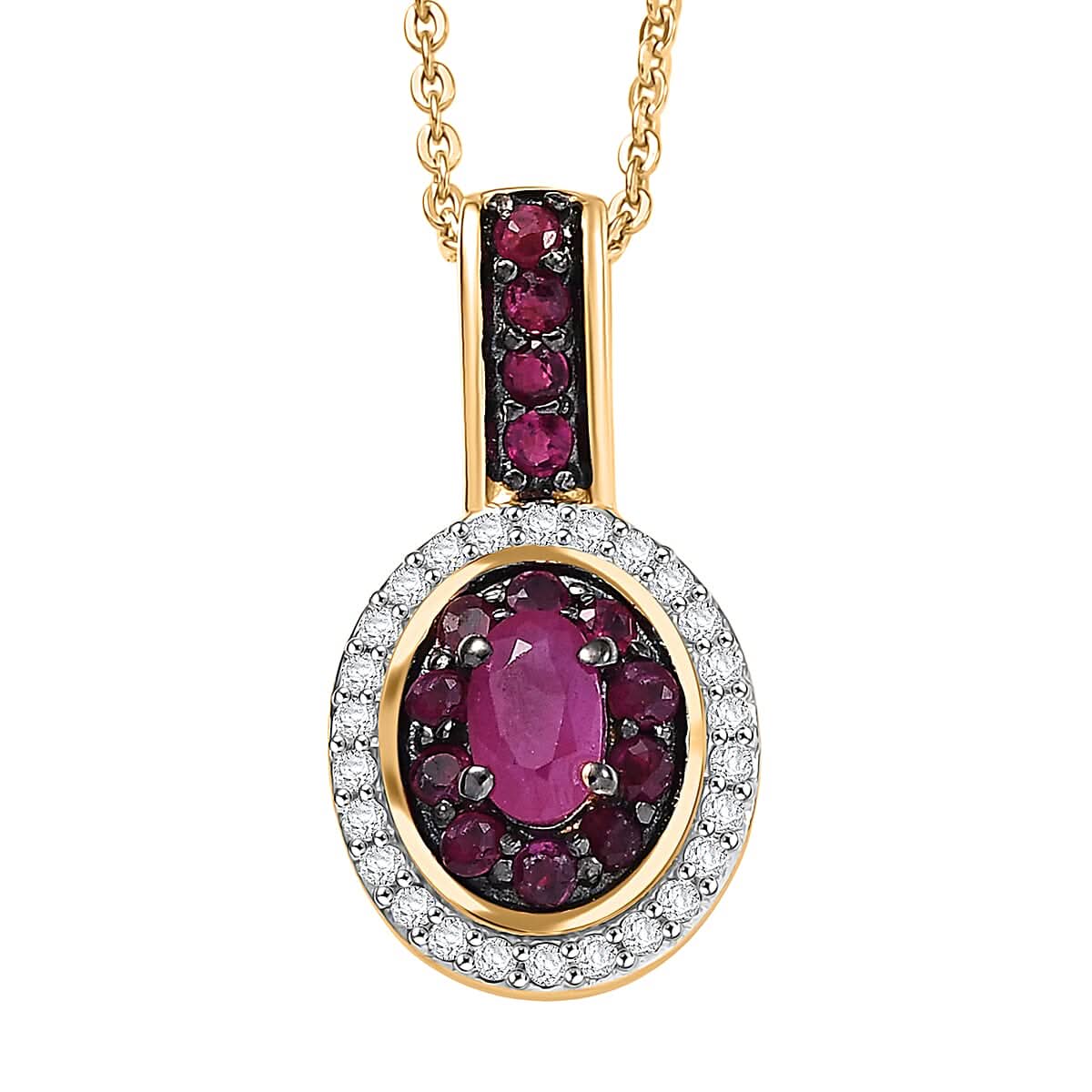 D'Joy Premium Montepuez Ruby and White Zircon 1.00 ctw Queen’s Whisper Pendant Necklace 20 Inches in 18K Vermeil Yellow Gold Over Sterling Silver