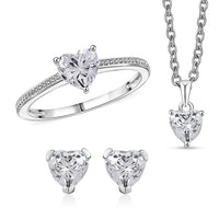 J Francis Embellished with Zirconia by Swarovski 3.80 ctw Earrings, Ring and Pendant in Platinum Over Sterling Silver with Stainless Steel Necklace 20 Inches