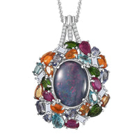 D'Joy Elysian Opal (Triplet) 13.40 ctw Pendant Necklace 20 Inches in Rhodium Over Sterling Silver