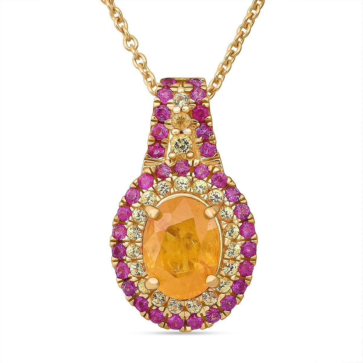 D'Joy Madagascar Yellow Sapphire and Pink Sapphire 2.40 ctw Solstice Royale Pendant Necklace in 18K Vermeil Yellow Gold Over Sterling Silver 20 Inches