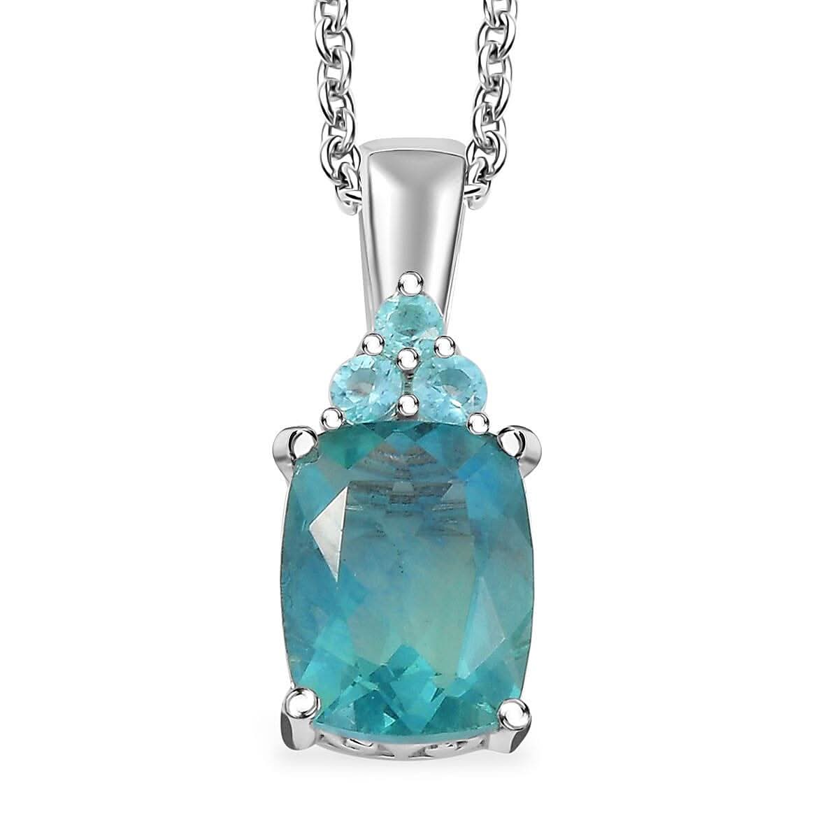 D'Joy Dean Teal Fluorite (IR) and Blue Apatite 2.60 ctw Ocean Glow Pendant Necklace in Platinum Over Sterling Silver 20 Inches