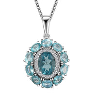 D'Joy Dean Teal Fluorite (IR) and Multi Gemstone 3.60 ctw Blue Anemone Flower Pendant Necklace in Platinum Over Sterling Silver 20 Inches