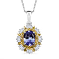 D'Joy Tanzanite, White and Yellow Diamond (0.40 cts) Pendant Necklace (20 Inches) in Rhodium Over Sterling Silver 1.70 ctw - Sticky add to cart bar