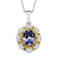 D'Joy Tanzanite, White and Yellow Diamond (0.40 cts) Pendant Necklace (20 Inches) in Rhodium Over Sterling Silver 1.70 ctw