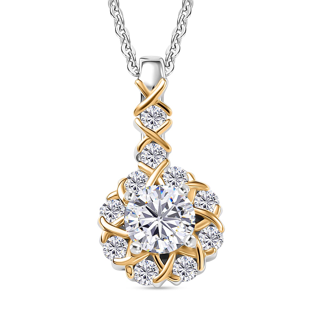 D'Joy Moissanite 0.80 ctw Pendant Necklace in 18K Vermeil YG and Rhodium Over Sterling Silver 20 Inches