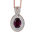 Luxoro AAA Radiant Ember Garnet and G-H I2 Diamond 1.70 ctw Flamebend Pendant Necklace 20 Inches in 10K Rose Gold - Sticky add to cart bar