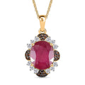 D'Joy African Ruby (FF), White Zircon and Red Diamond 7.65 ctw Pendant Necklace in 18K Vermeil Yellow Gold Over Sterling Silver 20 Inches - Sticky add to cart bar