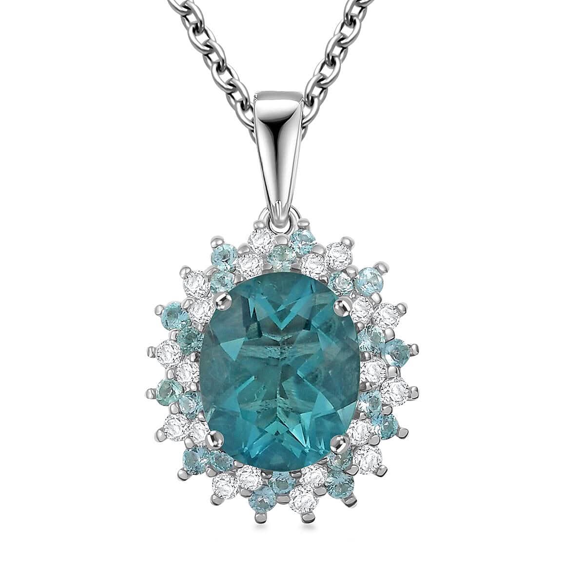 D'Joy Dean Teal Fluorite (IR) and Multi Gemstone 4.00 ctw Bubbles Pendant Necklace in Platinum Over Sterling Silver 20 Inches