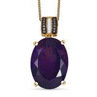 D'Joy Premium African Amethyst, Natural Champagne and White Diamond Pendant Necklace (20 Inches) in 18K Vermeil YG Over Sterling Silver 12.55 ctw