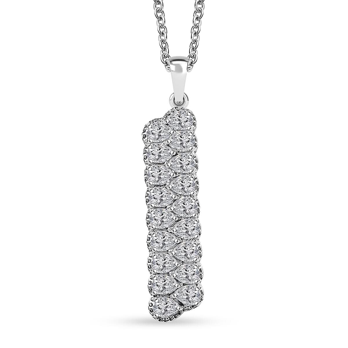 J Francis Embellished with Zirconia by Swarovski 4.15 ctw Crownline Pendant Necklace 20 Inches in Platinum Over Sterling Silver