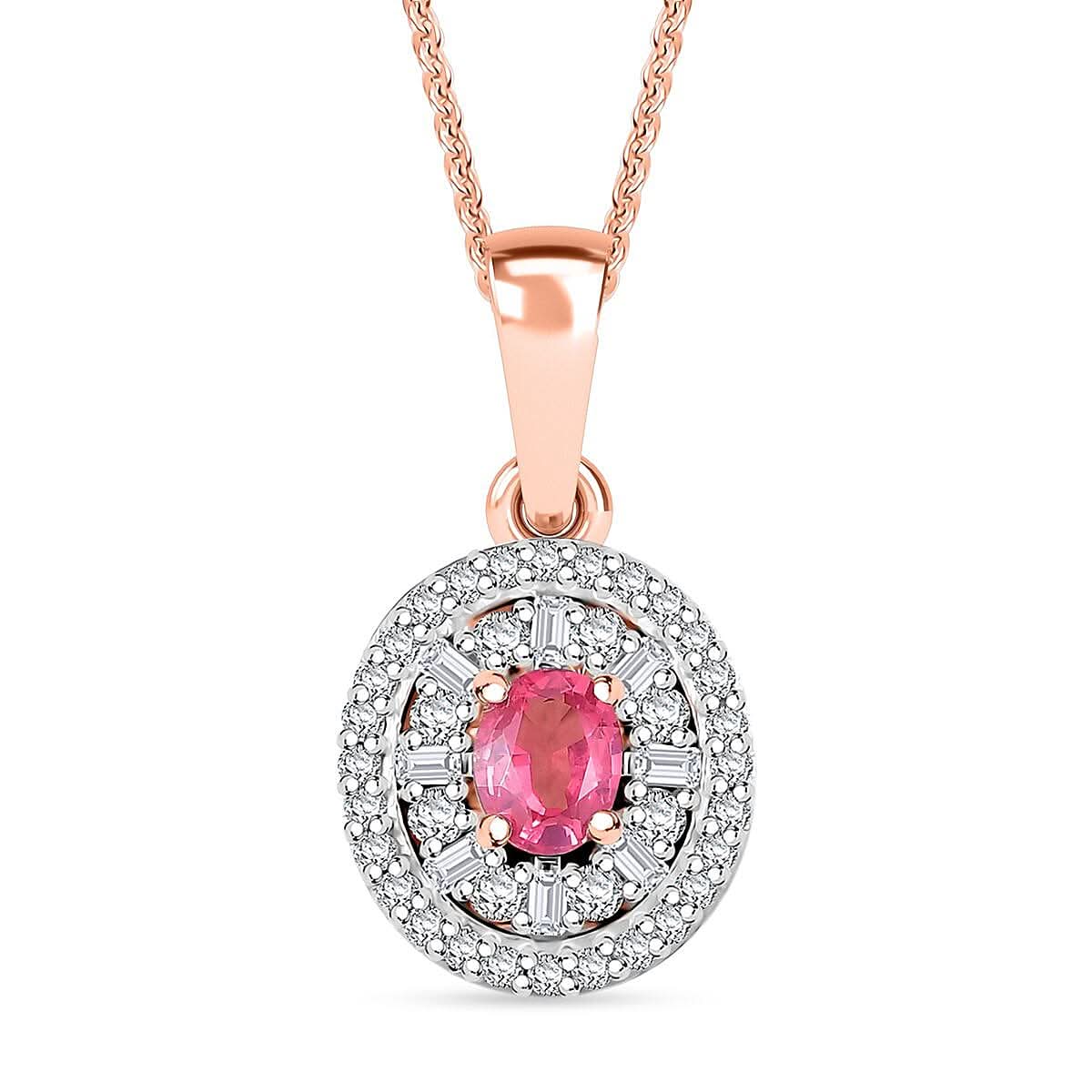 D'Joy Premium Mahenge Spinel and Diamond 0.75 ctw Regal Radiance Pendant Necklace 20 Inches in 18K Vermeil Rose Gold Over Sterling Silver