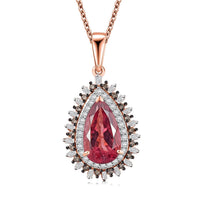 Luxoro AAA Red Apatite, Natural Champagne and White Diamond 2.60 ctw Flare Tiara Pendant Necklace in 10K Rose Gold 20 Inches