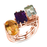Set of 3 Multi Gemstone 6.90 ctw Stackable Ring in 18K Vermeil Rose Gold Over Sterling Silver (Size 7.0)