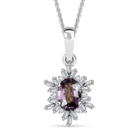 D'Joy Royal Lavender Spinel and Diamond 1.10 ctw Royal Rays Pendant Necklace in Rhodium Over Sterling Silver 20 Inches