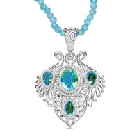 D'Joy AAA Malagasy Labradorite and Apatite 77.00 ctw Pendant Necklace in 18K Vermeil RG and Rhodium Over Sterling Silver 18 Inches