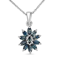 D'Joy Australian Sapphire 1.15 ctw Twilight Blossom Pendant Necklace in Rhodium Over Sterling Silver 20 Inches