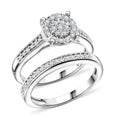 Set of 2 White Diamond Bridal Band Ring in Sterling Silver (Size 7.0) 0.33 ctw - Sticky add to cart bar