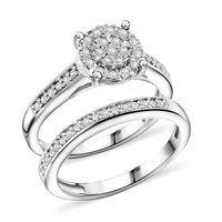 Set of 2 White Diamond Bridal Band Ring in Sterling Silver (Size 7.0) 0.33 ctw
