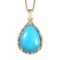 Premium Sleeping Beauty Turquoise and Luxuriant Lab Grown Multi Diamond SI 12.75 ctw Pendant Necklace in 18K Vermeil Yellow Gold Over Sterling Silver 20 Inches