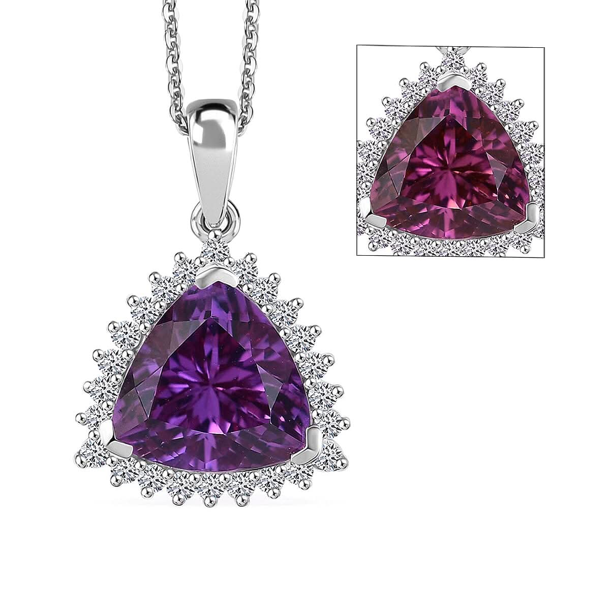 Certified & Appraised Luxuriant AAA Lab Grown Purple Sapphire and E-F VS Lab Grown Diamond 5.27 ctw Pendant Necklace in 10K White Gold 18 Inches